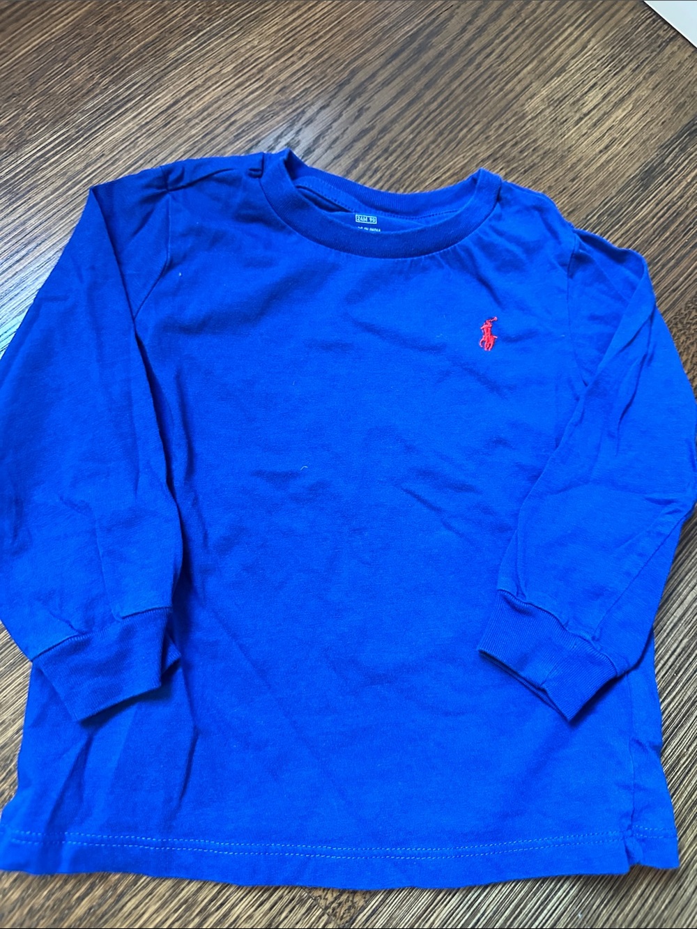 Ralph Lauren Boys' Long Sleeve Tee - Bright Blue with Red Pony
